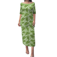 Green Hawaii Kalo Palaka Motifs Puletasi Hawaiian Taro Leaves Elegant Vibes LT14 Long Dress Green - Polynesian Pride