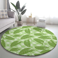 Green Hawaii Kalo Palaka Motifs Round Carpet Hawaiian Taro Leaves Elegant Vibes - Polynesian Pride