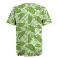 Green Hawaii Kalo Palaka Motifs Rugby Jersey Hawaiian Taro Leaves Elegant Vibes - Polynesian Pride