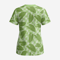 Green Hawaii Kalo Palaka Motifs Scrub Top Hawaiian Taro Leaves Elegant Vibes - Polynesian Pride