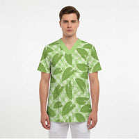 Green Hawaii Kalo Palaka Motifs Scrub Top Hawaiian Taro Leaves Elegant Vibes - Polynesian Pride