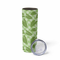 Green Hawaii Kalo Palaka Motifs Skinny Tumbler Hawaiian Taro Leaves Elegant Vibes - Polynesian Pride