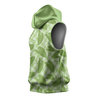 Green Hawaii Kalo Palaka Motifs Sleeveless Hoodie Hawaiian Taro Leaves Elegant Vibes - Polynesian Pride