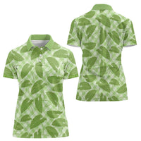Green Hawaii Kalo Palaka Motifs Women Polo Shirt Hawaiian Taro Leaves Elegant Vibes - Polynesian Pride