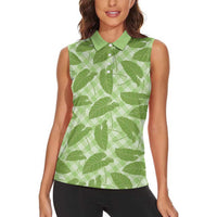 Green Hawaii Kalo Palaka Motifs Women Sleeveless Polo Shirt Hawaiian Taro Leaves Elegant Vibes - Polynesian Pride