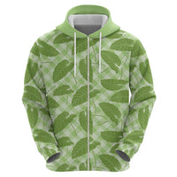 Green Hawaii Kalo Palaka Motifs Zip Hoodie Hawaiian Taro Leaves Elegant Vibes - Polynesian Pride