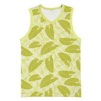 Lime Green Hawaii Kalo Palaka Motifs Basketball Jersey Hawaiian Taro Leaves Elegant Vibes - Polynesian Pride