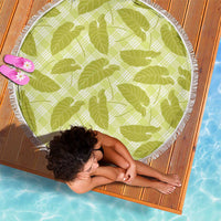 Lime Green Hawaii Kalo Palaka Motifs Beach Blanket Hawaiian Taro Leaves Elegant Vibes - Polynesian Pride