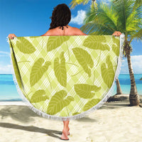 Lime Green Hawaii Kalo Palaka Motifs Beach Blanket Hawaiian Taro Leaves Elegant Vibes - Polynesian Pride