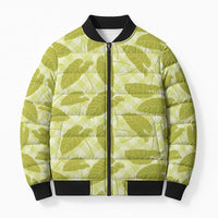 Lime Green Hawaii Kalo Palaka Motifs Bomber Puffer Jacket Hawaiian Taro Leaves Elegant Vibes - Polynesian Pride