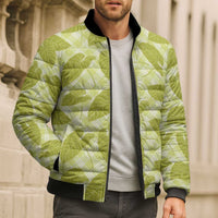 Lime Green Hawaii Kalo Palaka Motifs Bomber Puffer Jacket Hawaiian Taro Leaves Elegant Vibes - Polynesian Pride