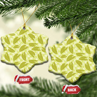 Lime Green Hawaii Kalo Palaka Motifs Ceramic Ornament Hawaiian Taro Leaves Elegant Vibes - Polynesian Pride