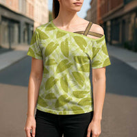 Lime Green Hawaii Kalo Palaka Motifs Cross Shoulder Shirt Hawaiian Taro Leaves Elegant Vibes LT14 - Polynesian Pride