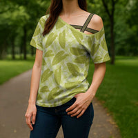 Lime Green Hawaii Kalo Palaka Motifs Cross Shoulder Shirt Hawaiian Taro Leaves Elegant Vibes LT14 - Polynesian Pride
