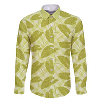 Lime Green Hawaii Kalo Palaka Motifs Family Matching Long Sleeve Bodycon Dress and Hawaiian Shirt Hawaiian Taro Leaves Elegant Vibes - Polynesian Pride