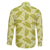 Lime Green Hawaii Kalo Palaka Motifs Family Matching Long Sleeve Bodycon Dress and Hawaiian Shirt Hawaiian Taro Leaves Elegant Vibes - Polynesian Pride