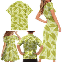 Lime Green Hawaii Kalo Palaka Motifs Family Matching Short Sleeve Bodycon Dress and Hawaiian Shirt Hawaiian Taro Leaves Elegant Vibes - Polynesian Pride