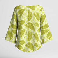 Lime Green Hawaii Kalo Palaka Motifs Kimono Sleeve Blouse Hawaiian Taro Leaves Elegant Vibes - Polynesian Pride