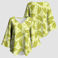 Lime Green Hawaii Kalo Palaka Motifs Kimono Sleeve Blouse Hawaiian Taro Leaves Elegant Vibes - Polynesian Pride