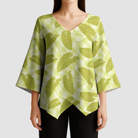 Lime Green Hawaii Kalo Palaka Motifs Kimono Sleeve Blouse Hawaiian Taro Leaves Elegant Vibes - Polynesian Pride