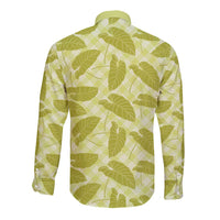 Lime Green Hawaii Kalo Palaka Motifs Long Sleeve Button Shirt Hawaiian Taro Leaves Elegant Vibes - Polynesian Pride