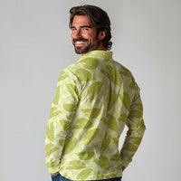 Lime Green Hawaii Kalo Palaka Motifs Long Sleeve Polo Shirt Hawaiian Taro Leaves Elegant Vibes - Polynesian Pride
