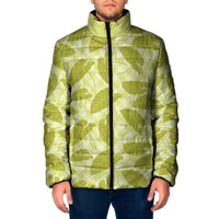 Lime Green Hawaii Kalo Palaka Motifs Padded Jacket Hawaiian Taro Leaves Elegant Vibes - Polynesian Pride