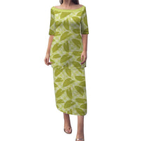 Lime Green Hawaii Kalo Palaka Motifs Puletasi Hawaiian Taro Leaves Elegant Vibes LT14 Long Dress Lime Green - Polynesian Pride