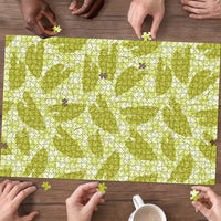 Lime Green Hawaii Kalo Palaka Motifs Puzzle Hawaiian Taro Leaves Elegant Vibes - Polynesian Pride