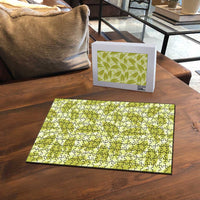 Lime Green Hawaii Kalo Palaka Motifs Puzzle Hawaiian Taro Leaves Elegant Vibes - Polynesian Pride
