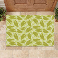 Lime Green Hawaii Kalo Palaka Motifs Rubber Doormat Hawaiian Taro Leaves Elegant Vibes - Polynesian Pride