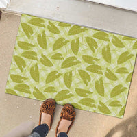 Lime Green Hawaii Kalo Palaka Motifs Rubber Doormat Hawaiian Taro Leaves Elegant Vibes - Polynesian Pride
