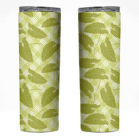 Lime Green Hawaii Kalo Palaka Motifs Skinny Tumbler Hawaiian Taro Leaves Elegant Vibes - Polynesian Pride