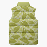 Lime Green Hawaii Kalo Palaka Motifs Sleeveless Puffer Jacket Hawaiian Taro Leaves Elegant Vibes - Polynesian Pride