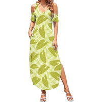 Lime Green Hawaii Kalo Palaka Motifs Summer Maxi Dress Hawaiian Taro Leaves Elegant Vibes LT14 Women Lime Green - Polynesian Pride