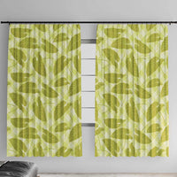 Lime Green Hawaii Kalo Palaka Motifs Window Curtain Hawaiian Taro Leaves Elegant Vibes - Polynesian Pride