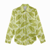 Lime Green Hawaii Kalo Palaka Motifs Women Casual Shirt Hawaiian Taro Leaves Elegant Vibes - Polynesian Pride