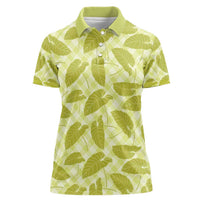 Lime Green Hawaii Kalo Palaka Motifs Women Polo Shirt Hawaiian Taro Leaves Elegant Vibes - Polynesian Pride