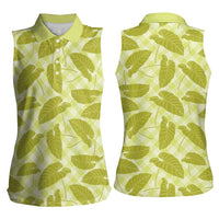 Lime Green Hawaii Kalo Palaka Motifs Women Sleeveless Polo Shirt Hawaiian Taro Leaves Elegant Vibes - Polynesian Pride