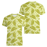 Lime Green Hawaii Kalo Palaka Motifs Women V-Neck T-Shirt Hawaiian Taro Leaves Elegant Vibes - Polynesian Pride