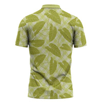 Lime Green Hawaii Kalo Palaka Motifs Zipper Polo Shirt Hawaiian Taro Leaves Elegant Vibes - Polynesian Pride