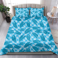 Blue Hawaii Kalo Palaka Motifs Bedding Set Hawaiian Taro Leaves Elegant Vibes - Polynesian Pride