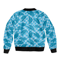 Blue Hawaii Kalo Palaka Motifs Bomber Jacket Hawaiian Taro Leaves Elegant Vibes - Polynesian Pride