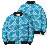 Blue Hawaii Kalo Palaka Motifs Bomber Puffer Jacket Hawaiian Taro Leaves Elegant Vibes - Polynesian Pride