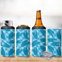 Blue Hawaii Kalo Palaka Motifs 4 in 1 Can Cooler Tumbler Hawaiian Taro Leaves Elegant Vibes - Polynesian Pride