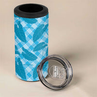 Blue Hawaii Kalo Palaka Motifs 4 in 1 Can Cooler Tumbler Hawaiian Taro Leaves Elegant Vibes - Polynesian Pride