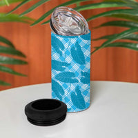 Blue Hawaii Kalo Palaka Motifs 4 in 1 Can Cooler Tumbler Hawaiian Taro Leaves Elegant Vibes - Polynesian Pride