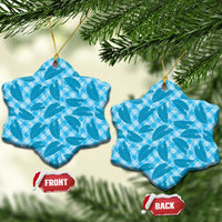 Blue Hawaii Kalo Palaka Motifs Ceramic Ornament Hawaiian Taro Leaves Elegant Vibes - Polynesian Pride