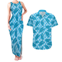 Blue Hawaii Kalo Palaka Motifs Couples Matching Tank Maxi Dress and Hawaiian Shirt Hawaiian Taro Leaves Elegant Vibes - Polynesian Pride