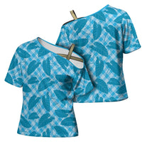 Blue Hawaii Kalo Palaka Motifs Cross Shoulder Shirt Hawaiian Taro Leaves Elegant Vibes LT14 - Polynesian Pride